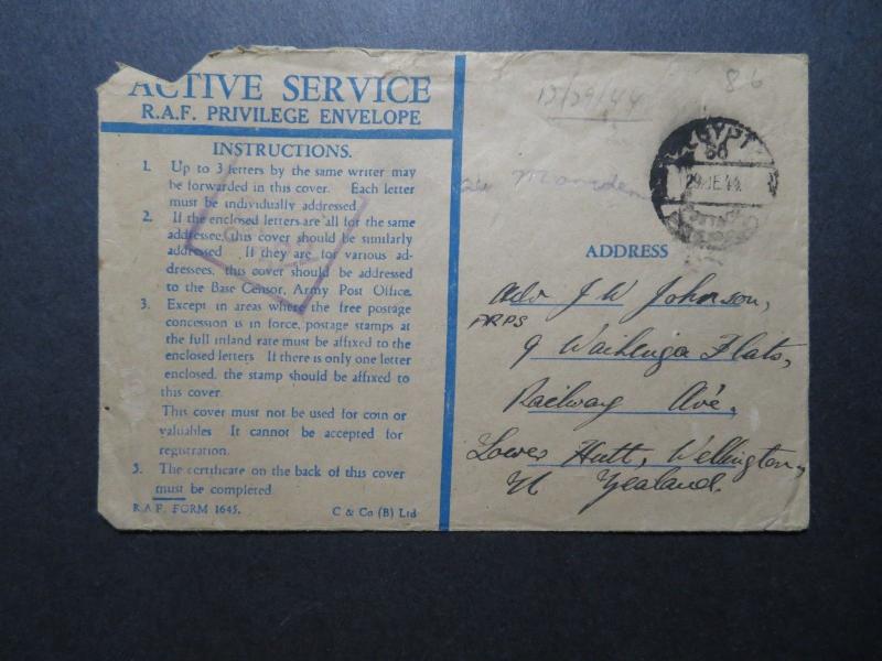 Egypt 1944 Active Service Cover to New Zealand  - Z11553