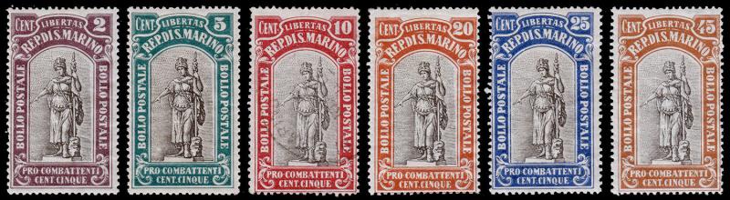 San Marino Scott B3-B8 (1918) Mint/Used H VF, CV $22.50