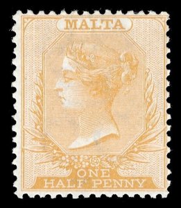 Malta 1870 QV ½d dull orange Watermark Crown 'CC' Perf 14 MNH. SG 7.