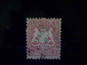 Germany (Bavaria), Scott #24, used (o), 1870, Coat of Arms, 3k, rose