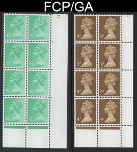 GB 1971 Machin 4p & 6p FCP/GA in matching unmounted mint corner blocks of 8 ca