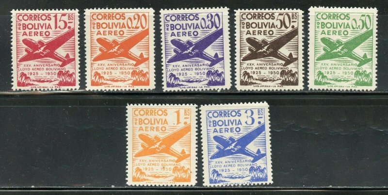 BOLIVIA AIRMAILS  SCOTT #C130/36 MINT HINGED--SCOTT VALUE $8.15