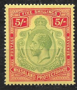 NYASALAND SG112 1929 5/= GREEN & RED ON YELLOW MTD MINT