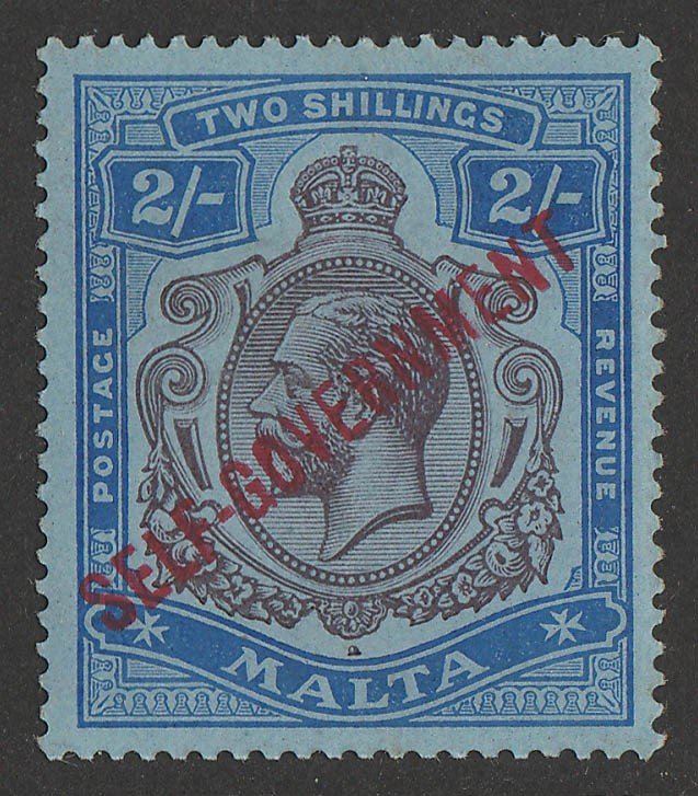 MALTA 1922 'SELF-GOVERNMENT' KGV 2/- purple & blue on blue, wmk mult crown. 