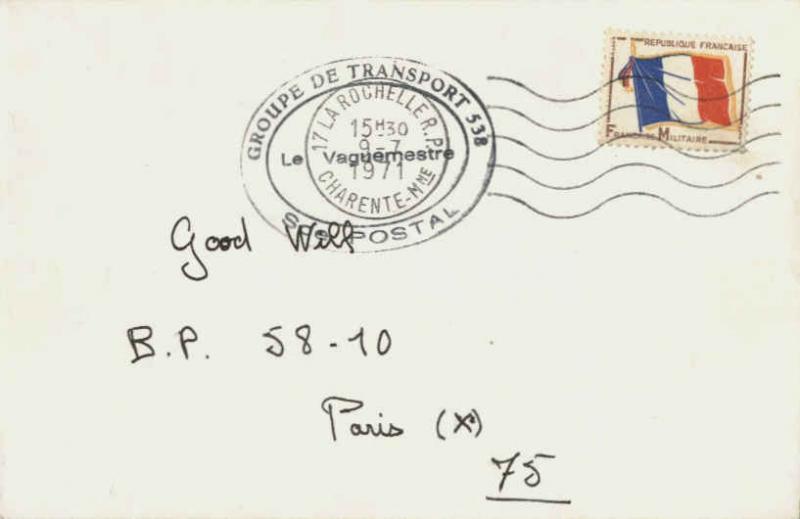 France Franchise Militaire Flag Military Stamp 1971 17 La Rochelle R.P, Chare...