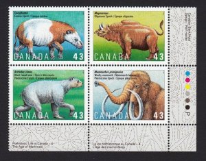 PREHISTORIC ANIMALS = Canada 1994 #1532a LR Plate Block of 4 MNH