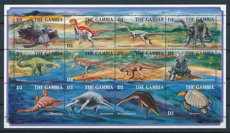 [107164] Gambia 1995 Prehistoric animals dinosaurs Marine life Sheet MNH