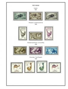 COLOR PRINTED RIO MUNI 1960-1968 STAMP ALBUM PAGES (8 illustrated pages)