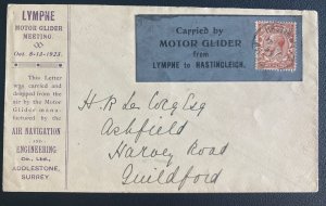 1923 Hasting England Rare Motor Glider Flight Cover to Guildford Air Navigation