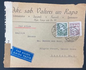 1940 Riga Latvia Airmail Censored Cover To London England