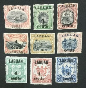 MOMEN: LABUAN SG #129-137 1904 MINT OG H LOT #194334-2588