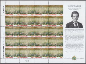 SAN MARINO # 1825.1 MNH CPL SHEET of 20 GUSTAV MAHLER, COMPOSER