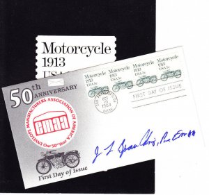 USPS 1st Day Ceremony Program #1899 Motorcycle Pope Model L + Signed FDC 1983