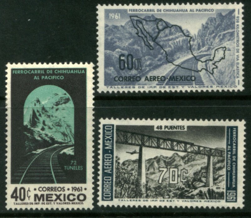 MEXICO 919, C258-C259, OPENING OF THE Chihuahua-Pacific Railroad MINT, NH. F-VF.