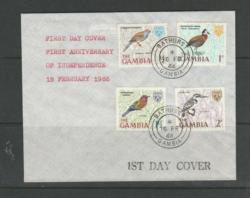 Gambia FDC 1966 Bird Defs, 1/2d - 2d, cacheted, Bathurst cds, Unaddressed