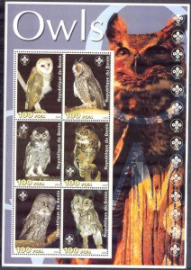 Benin 2003 Birds Owls Scouting Scouts Sheet MNH