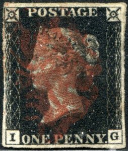 Great Britain Penny Black “IG” Four Margins