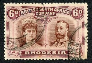 Rhodesia SG144 6d red-brown and mauve Cat 50 pounds