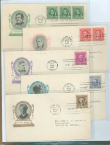 US 859-863 1940 authors, set of 5, part of the famous american series, on 5 addressed, typed first day covers with matchng ioor