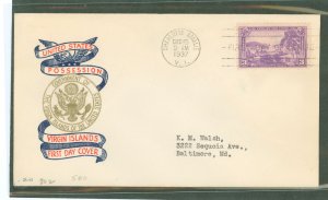 US 802 1937 3c Virgin Islands (part of the US Possessions series) single on an addressed first day cover with a Plimpton cachet.