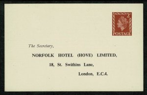 GB 1957 2d brown STO postcard Norfolk Hotel Ltd  H&B CS147