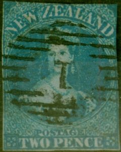 New Zealand 1855 2d Blue SG5 Blued Paper Good Used