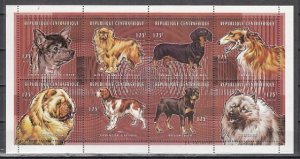 Central Africa, Scott cat. 1183 a-h. Various Dogs sheet. ^