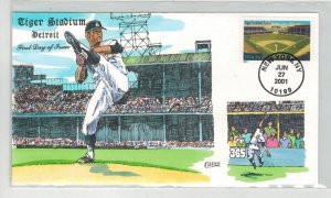 2001 COLLINS HANDPAINTED FDC BASEBALL PLAYING FIELDS DETROIT TIGERS STADIUM