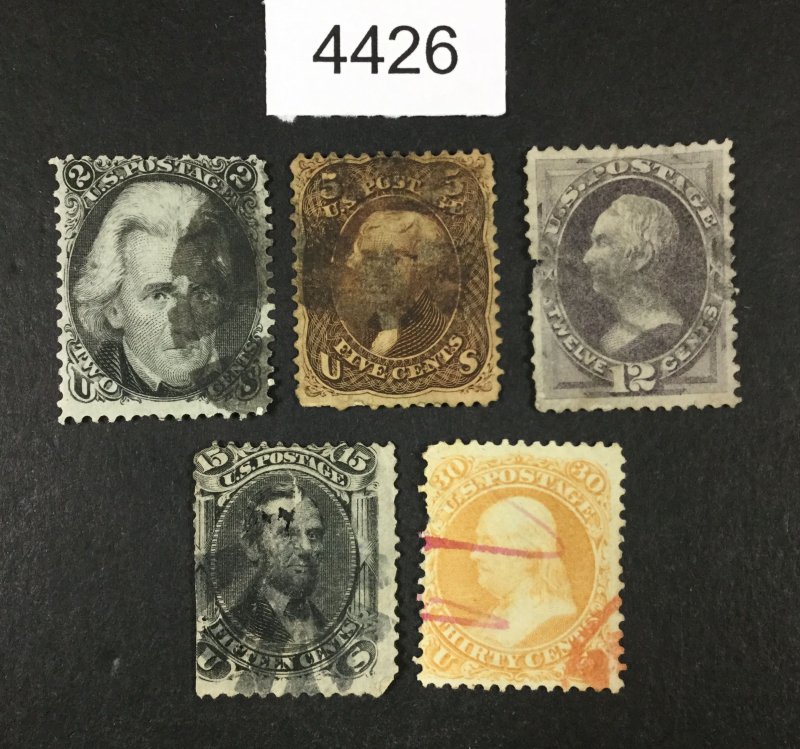 MOMEN: US STAMPS  #71,73,76-77,151 USED $800+ LOT #4426