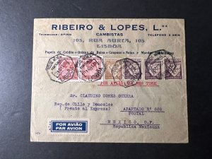 1938 Portugal Airmail Cover Lisbon to Mexico DF Mexico City