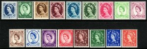 1955-57 GB Great Britain Queen Elizabeth QE complete MNH set (17) Sc# 317 / 333