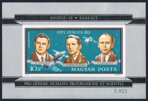 Hungary C314 imperf, MNH. Michel Bl.84B. In memory of Russian astronauts, 1971.