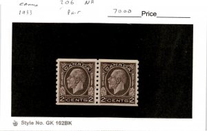 Canada, Postage Stamp, #206 Mint NH Pair, 1933 King George (AF) 
