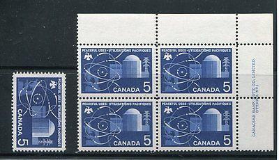 Canada # 449 var, PB of 4 printed with  analine ink  see ...