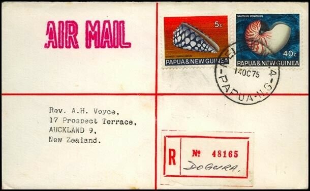 PAPUA NEW GUINEA 1974 Registered cover to NZ - RELIEF No.4 used at Dogura..91365