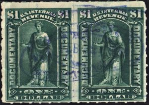 R173 $1.00 Documentary Stamp: Horizontal Pair (1898) Used/Date Stamped