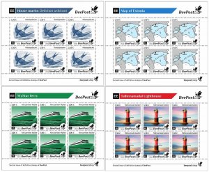 Estonia 2024 Definitives Bird Map Ship Lighthouse BeePost set of 4 sheetlets MNH