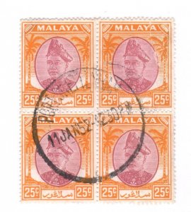 Selangor Malaya #89 Block Used - Stamp CAT VALUE $1.40