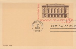 US First Day Cover Postcard 1982 Philadelphia Academy Of Music Scott #UX96