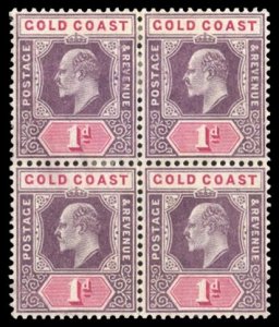 Gold Coast #50 Cat$70, 1904 1p violet and carmine rose, block of four, hinged