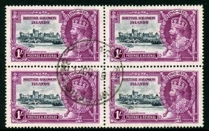 British Solomon Is 1935 Silver Jubilee SG56 1/- Used BLOCK of 4