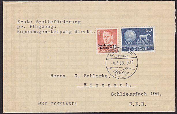 DENMARK 1959 first flight cover Copenhagen to Leipzig.......................7375