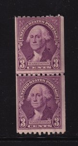 1932 Washington 3c purple Sc 722 pf 10 horizontal, coil LINE pair MNH (A