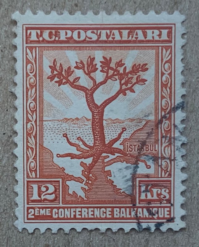 Turkey 1931 12.k 2nd Balkan Conference (Olive Trees), used. Scott 732, CV $0.40