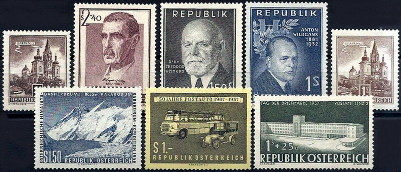 1957 Austria Complete Year Set with Definitives VF/MNH, CAT 24$ pay only 20%