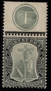 MONTSERRAT EDVII SG22, 2s 6d green & black, NH MINT. PLATE 1 MARGINAL