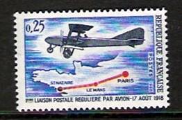 France #1218 Bi-plane, Map of France 1968 NH Cat. $ .50