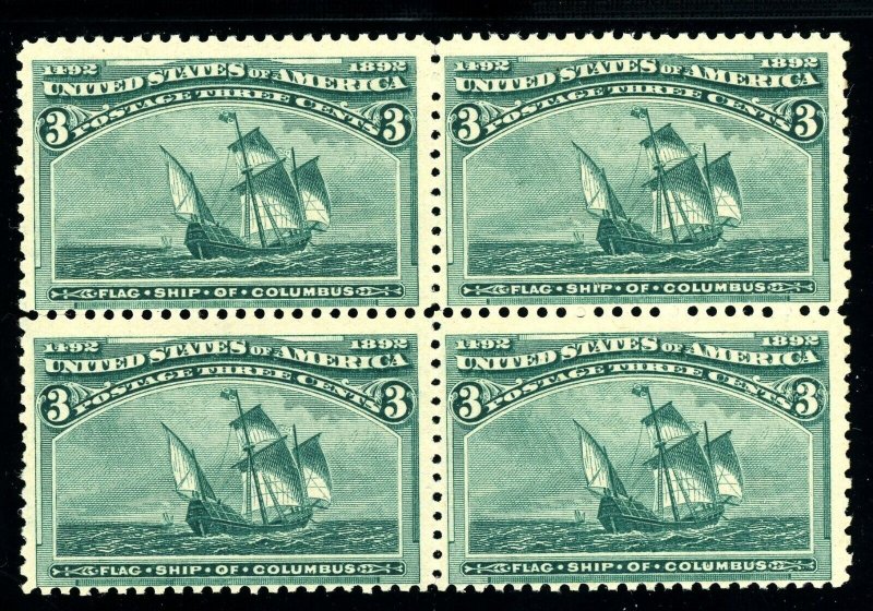 USAstamps Unused FVF US 1893 Columbian Expo Block Scott 232 OG MNH SCV $390+