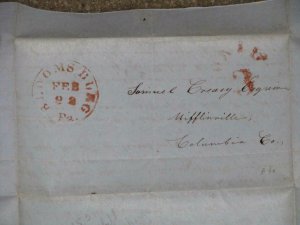 STAMPLESS- BLOOMSBURG, PA TO MIFFINSVILLE COLUMBIA, CO., RED PAID 3, 1853