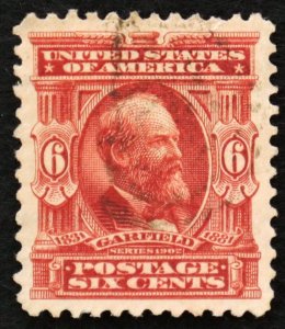 U.S. Used Stamp Scott #305 6c Garfield, Superb. Face-Free Cancel. A Gem!